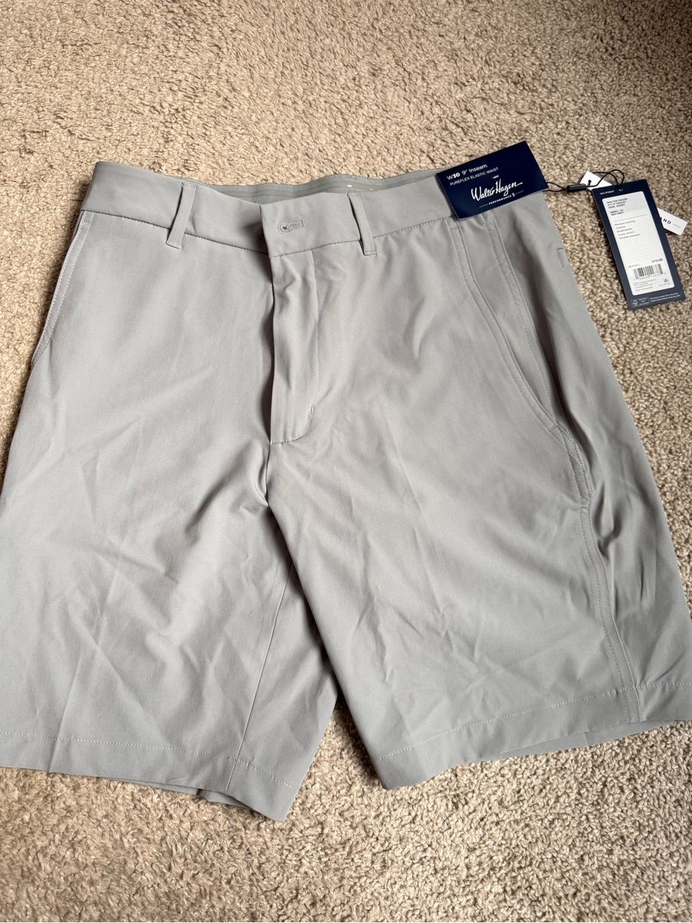 Walter Hagen Light Gray Flat-Front Performance Shorts